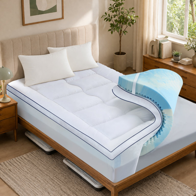 Surmatelas en mousse viscoélastique double couche 4 "avec viscose dérivé du bambou 2" mousse viscoélastique gélifiée rafraîchissante 2 "pour soulager les maux de dos