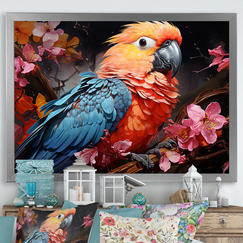 Perroquets Rhapsodie tropicale I, Cadre photo argenté, H 16 po x l 32 po x P 1 po