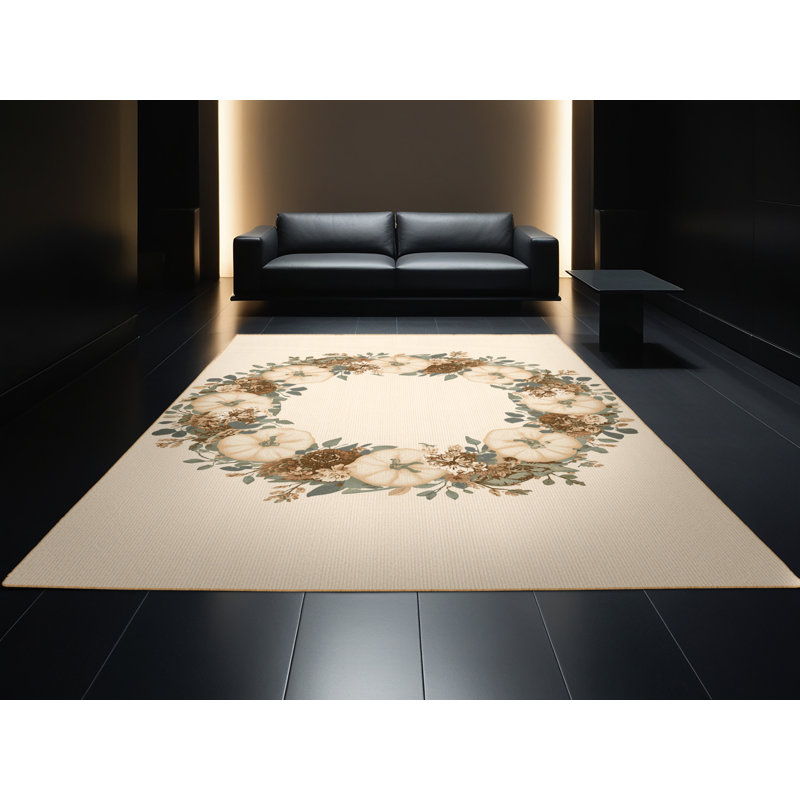 Soft Plush Escarcega Thanksgiving Modern & Contemporary Abstract Area Rug in Beige – LightBrown Binding, 8x10