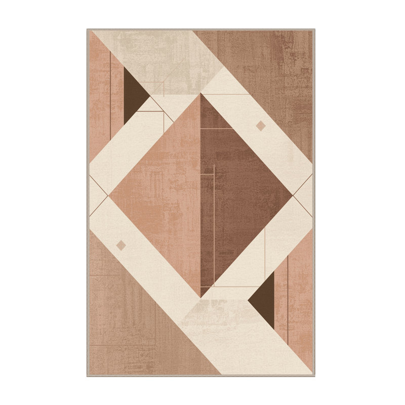 Tapis préformé argyle brun et beige lavable à la machine à motifs et textures, 8 x 12