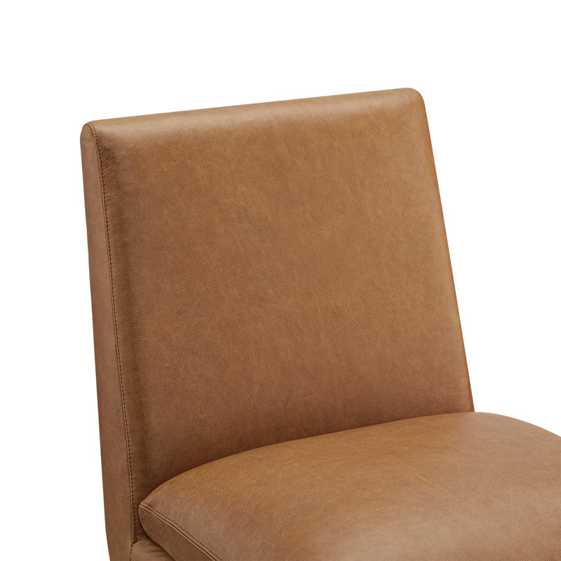 Chaise rembourrée en cuir Bethea, Cuir véritable brun de Marseille