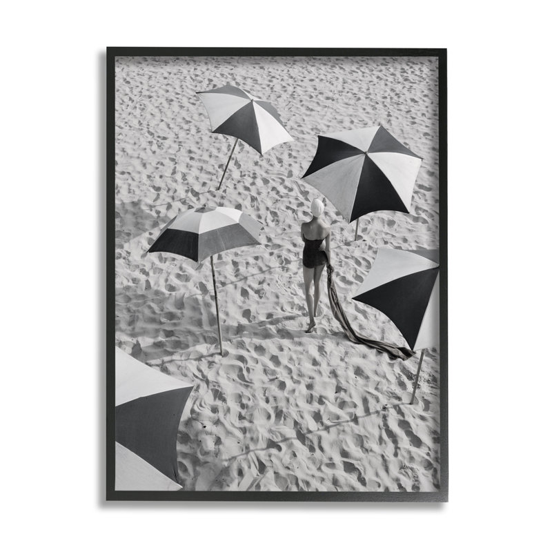 Az-997, reproduction de plage rétro encadrée sur toile par Graffi, H 14 po x l 11 po x P 1,5 po, Giclée encadrée noir minuit