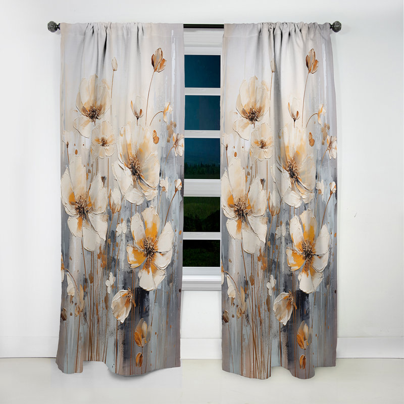 Blanc Buttercups On Beige Simplicity I - Rideau occultant en velours floral Buttercups - 1 panneau, L 52 po x L 120 po
