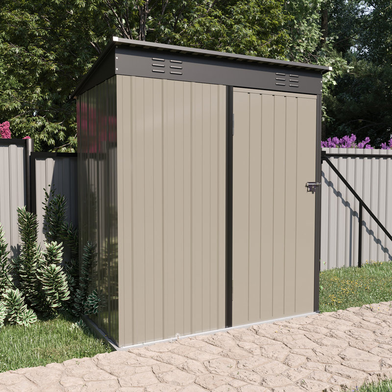 Remise en métal l 5 pi x P 3 pi pour la maison de rangement pour outils avec toit incliné et porte de patio verrouillable