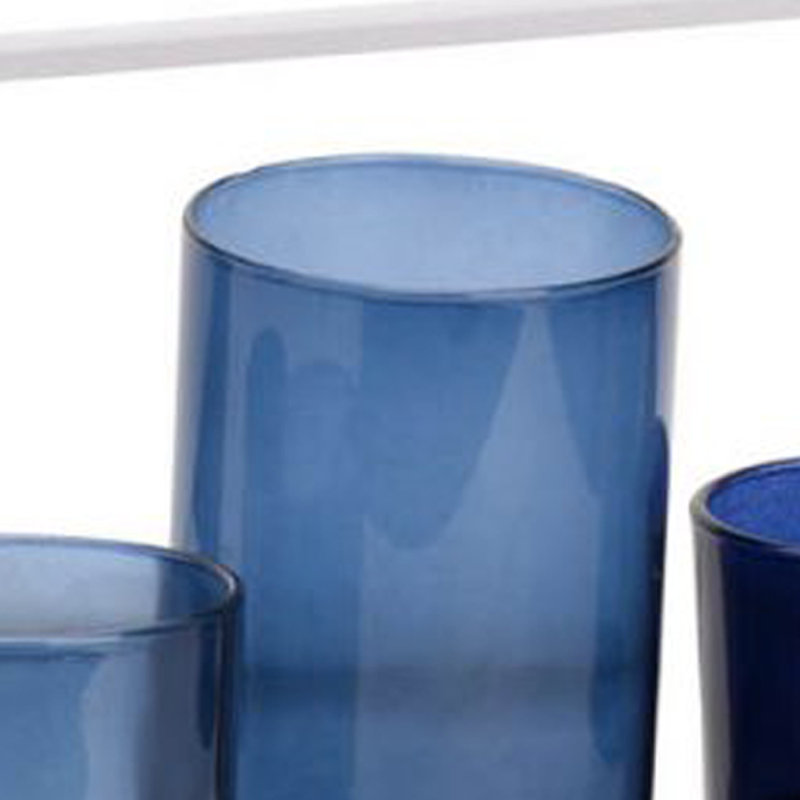 Porte-bougie 5 pots Mev, verre bleu, cadre en fer blanc moderne 17 pouces