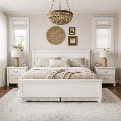 Solid wood platform bed with headboard and slat supports