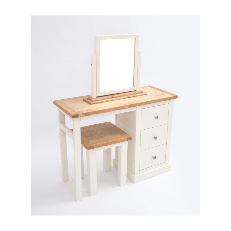 Dressing Table with Mirror, Off White, Antique Brass