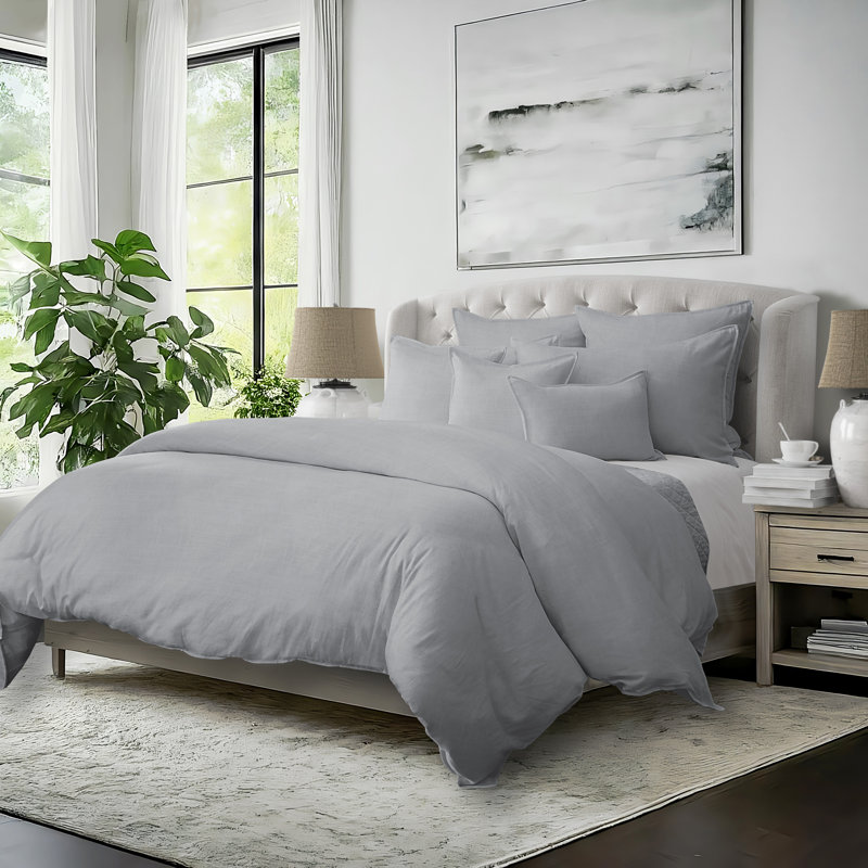 Elsie Linen Look Coverlet 8 Piece Designer Set, SuperQueen Coverlet/Bedspread + 7 Additional Piece, Shadow Gray
