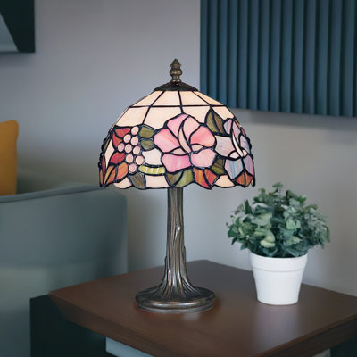 Carpentras 34Cm Tiffany Style Lily Blue Pink Cream Glass Table Lamp