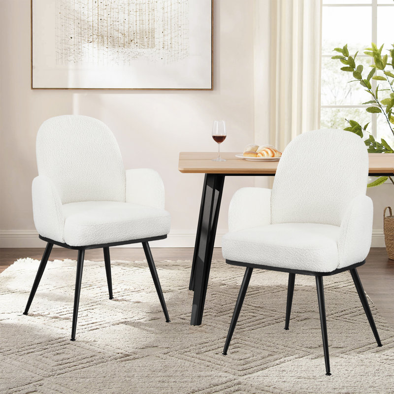 50cm H Tufted Fabric Upholstered Full Back Armchair, 2, White