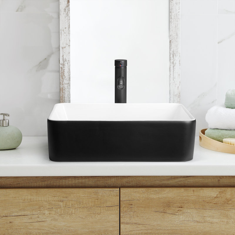 Organnice 14.7'' Black/White Ceramic Rectangular Bathroom Sink with Faucet