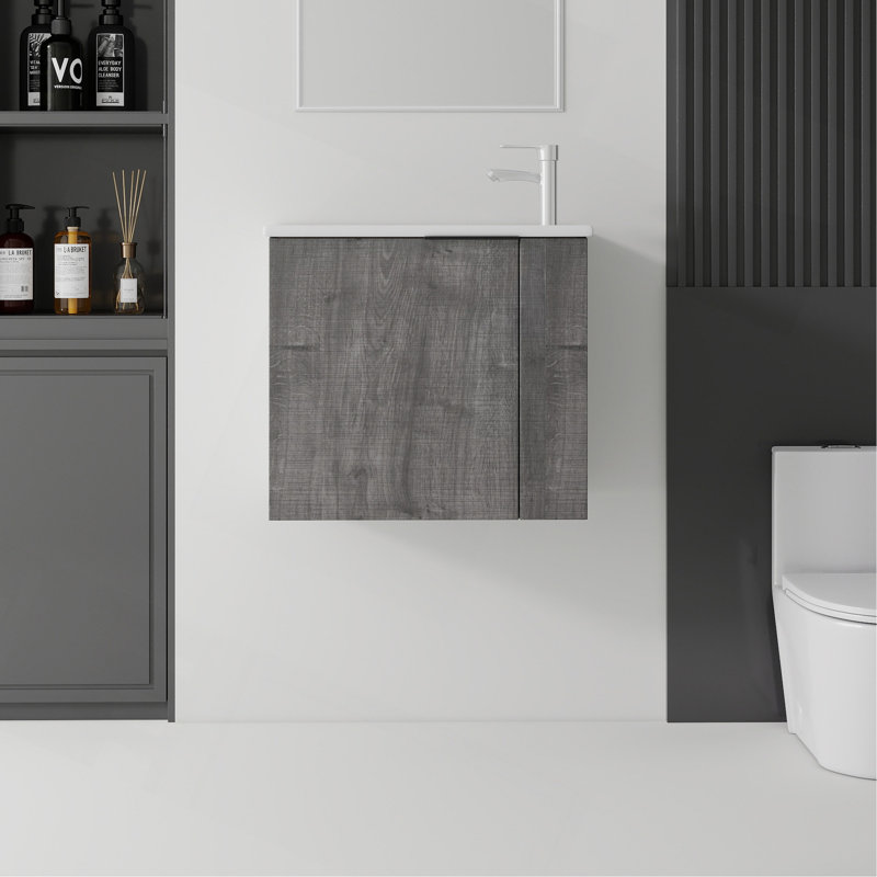 Meuble-lavabo suspendu de 56 cm (22 po), armoire murale en contreplaqué avec lavabo en céramique et portes à fermeture en douceur pour petites salles de bain