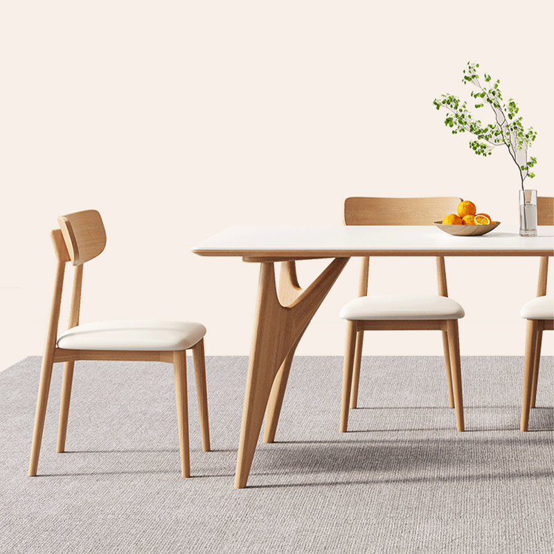 White Rectangular Solid Wood + Sintered Stone tabletop Dining Table, 29.53" H x 70.87" L x 35.43" W