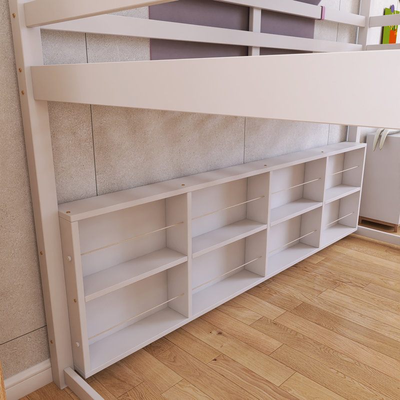 Lit mezzanine simple en bois avec tente, Blanc et rose