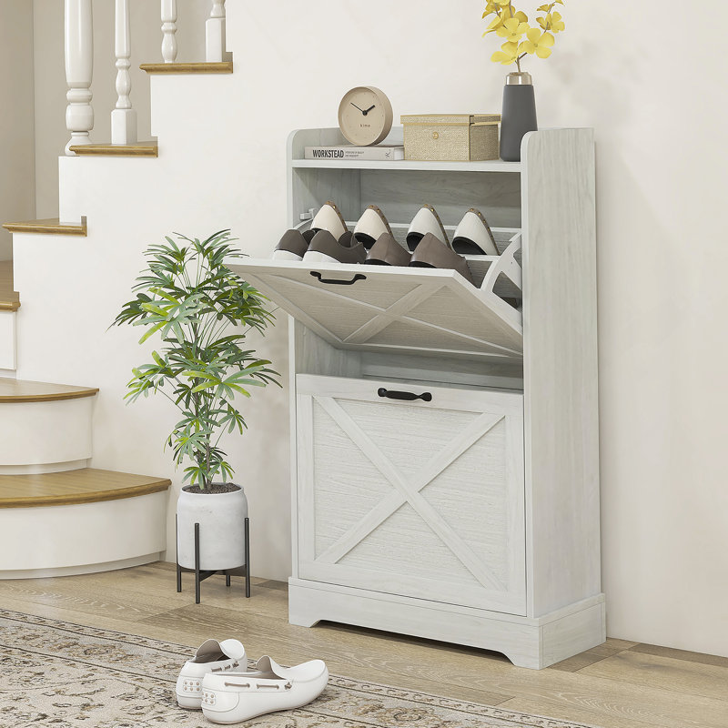 Armoire à chaussures mince pour le vestibule, armoire de rangement dissimulée pour chaussures avec 2 tiroirs rabattables