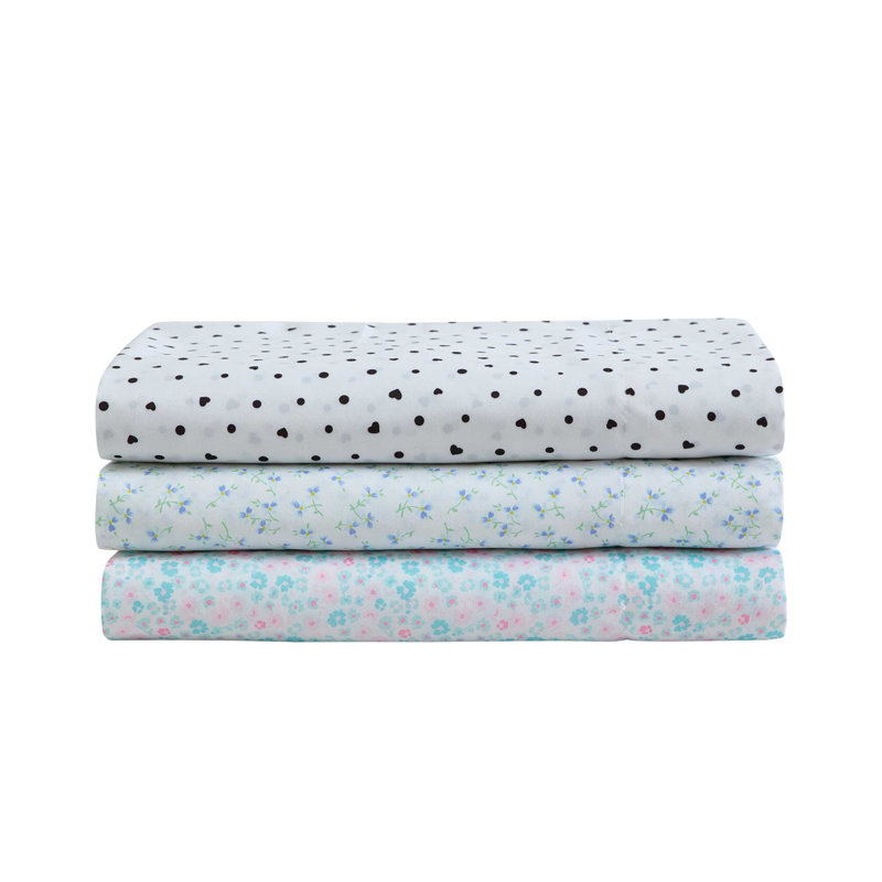 Betsey Johnson Printed Novelty Sheet Sets, Bouquet Ditsy Black, Full Sheet Set with 2 Standard Pillowcases