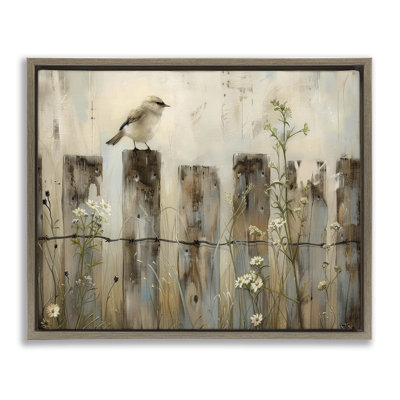  Art mural sur toile flottante avec clôture, oiseau perché à la campagne par Arlington Prints