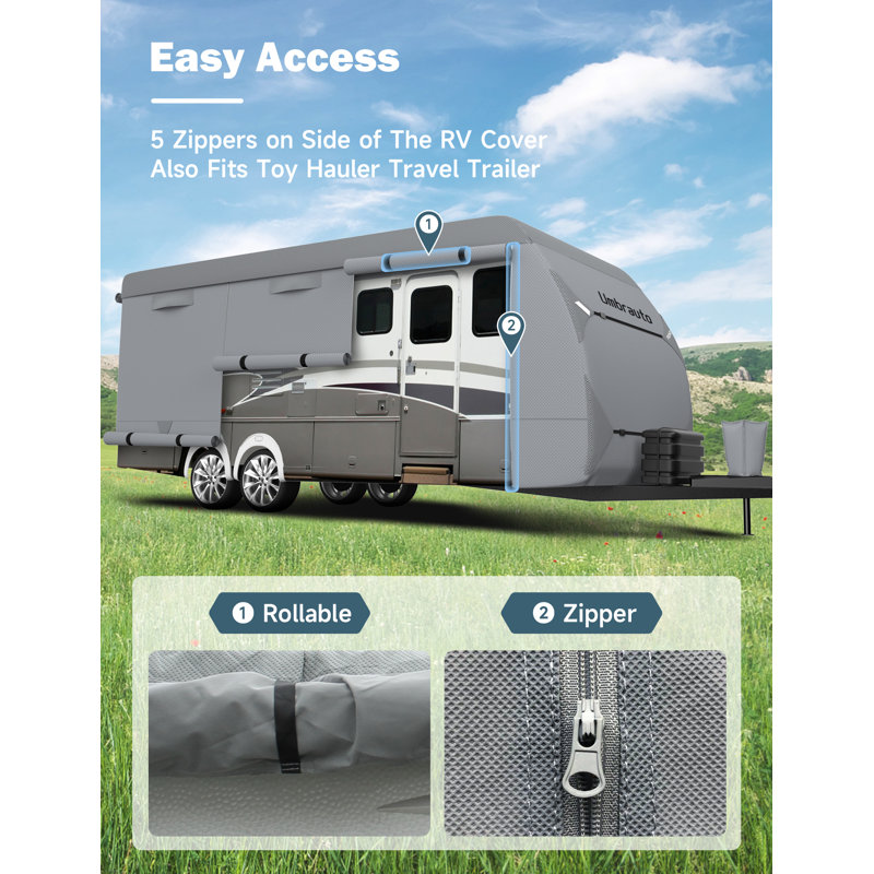 RV Cover Umbrauto Upgraded 7 Layers Top Camper Cover Travel Trailer Cover, 104.4" H x 102" W x 366" D