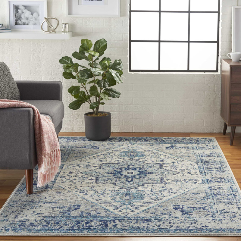 Tapis oriental ivoire / bleu clair Timera, Rectangle 8 pi 10 po x 11 pi 10 po