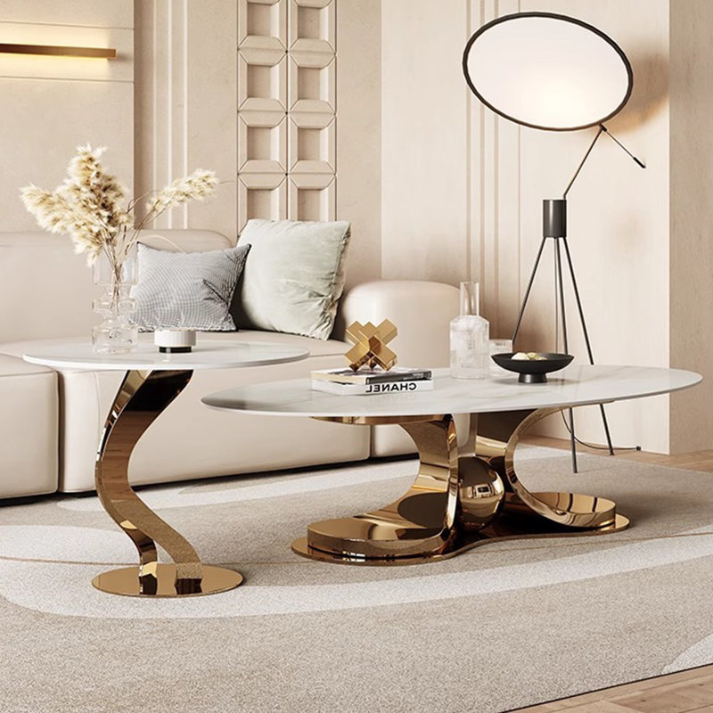 Ensemble de tables basses dorées et blanches en métal fritté + métal, White / Gold, 18.9" H x 62.99" W x 27.56" D