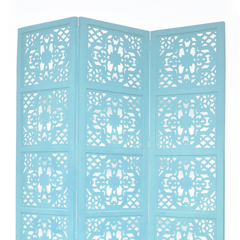 Cloison 3 panneaux en bois massif Goddard, Turquoise