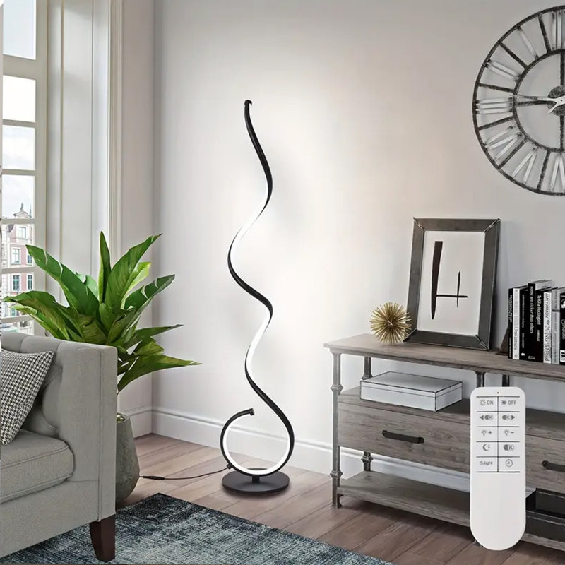 Modern Spiral Floor Lamp, Led Dimmable Standing Floor Lamp For Bedroom, Living Room Office , Black