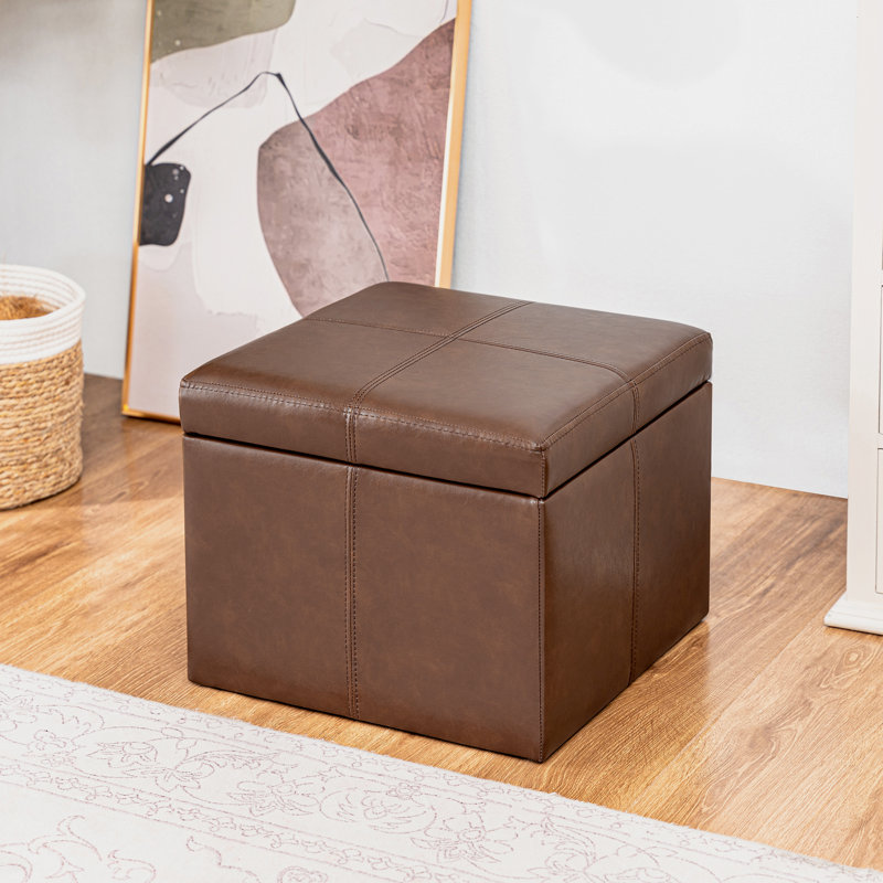 Hanscom Upholstered Ottoman, Coffee Brown Faux Leather