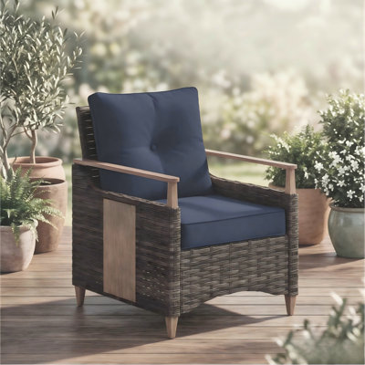 Melvarn Outdoor Patio Wicker Lounge Chair Set Of 2 With Cushions And Wood-look Finish