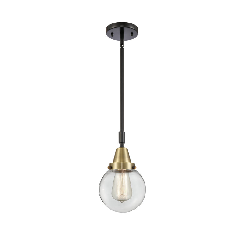 Luminaire suspendu sphère 1 lumière Lorri, H 43,62 po x l 6 po x P 6 po, Clair, Laiton antique noir