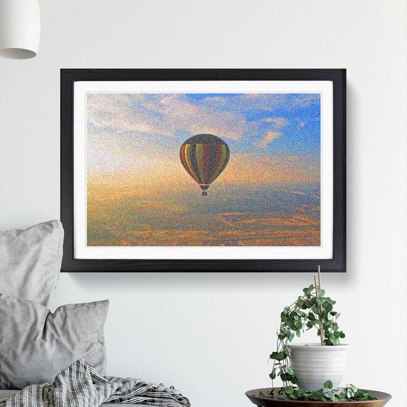 Hot Air Balloon Ride by Georges Seurat - Picture Frame Painting, 27cm H x 36cm W x 2cm D, Black Framed