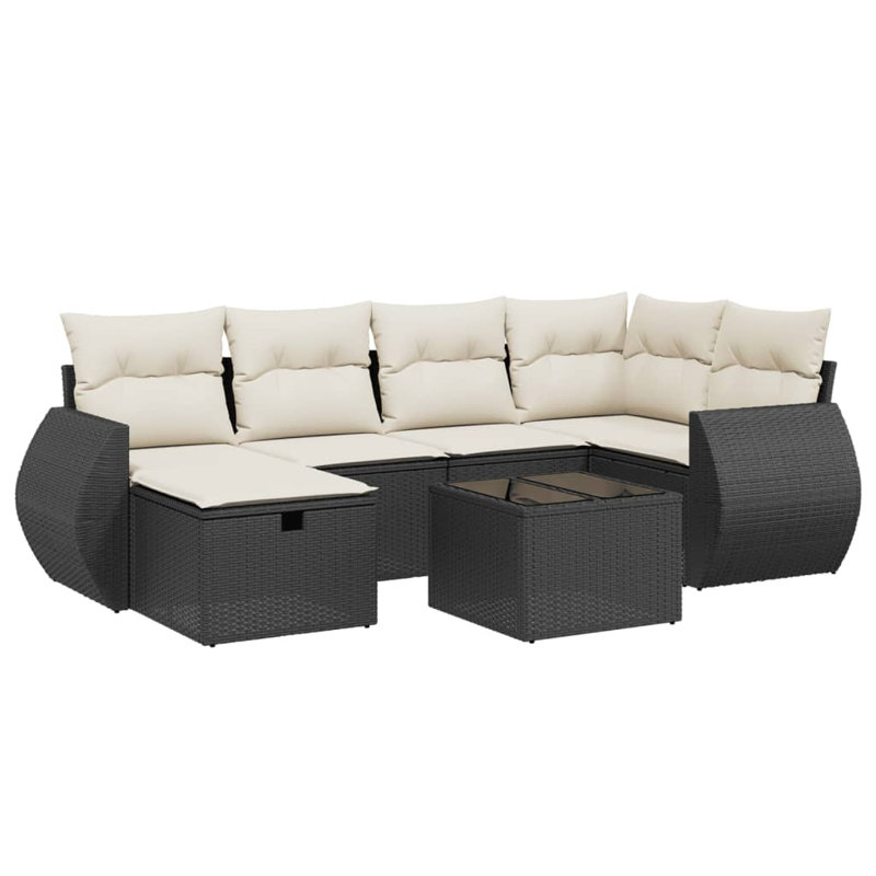 Ensemble de canapé modulaire en rotin noir 7 pièces Vidaxl