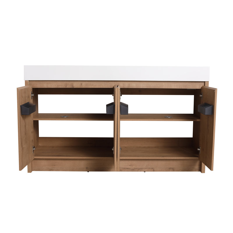 Ensemble de meuble-lavabo autoportant double 60 po avec plateau en résine et 2 tablettes Allsun