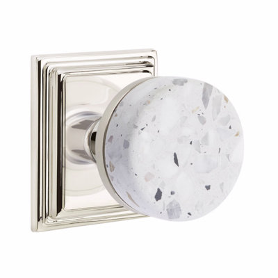 Ensemble de faux boutons Emtek Select, rosette Wilshire, tige conique, bouton terrazzo clair
