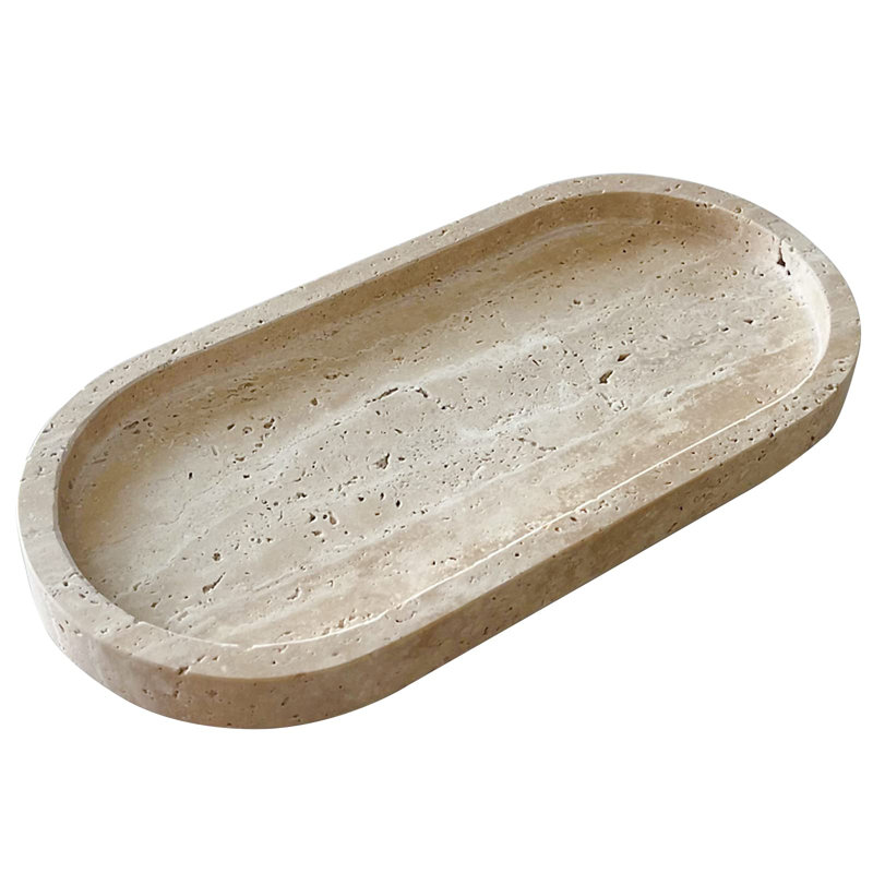 Natural marble oval tray ornament, vintage-style small tray storage dish, suitable for countertops, dressing tables, wardrobes, bedside tables and desks.