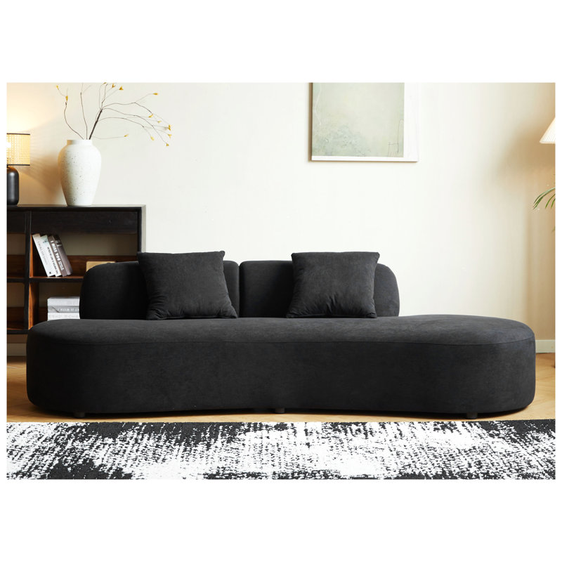 Canapé incurvé de 90 po avec coussins décoratifs, canapé de luxe en velours 4 places, noir