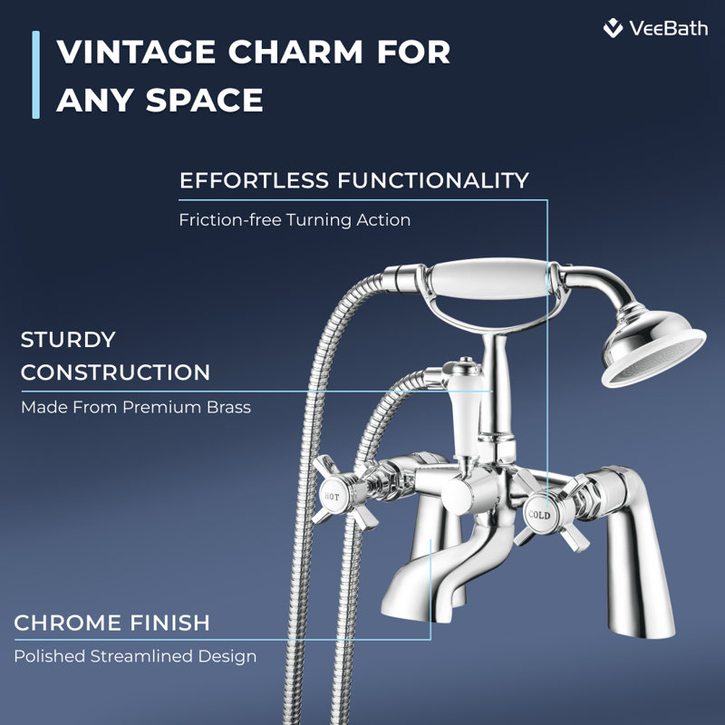 VeeBath Regency Traditional Bath Shower Mixer Tap with Kit, Chrome