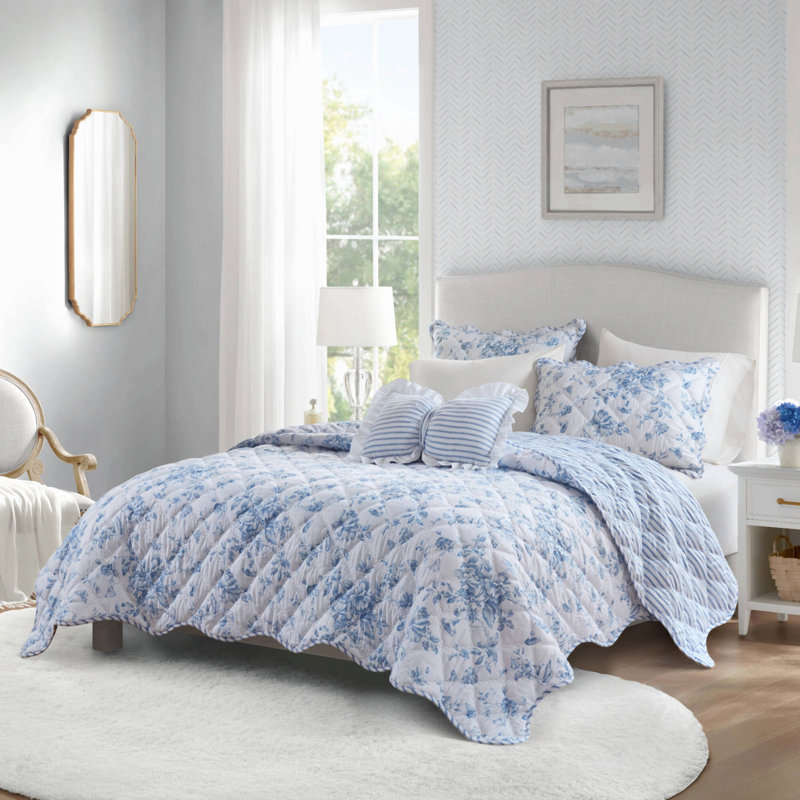 Ensemble de courtepointe réversible en microfibre 4 pièces vert double / grand, Queen Quilt + 3 Additional Pieces, Blue