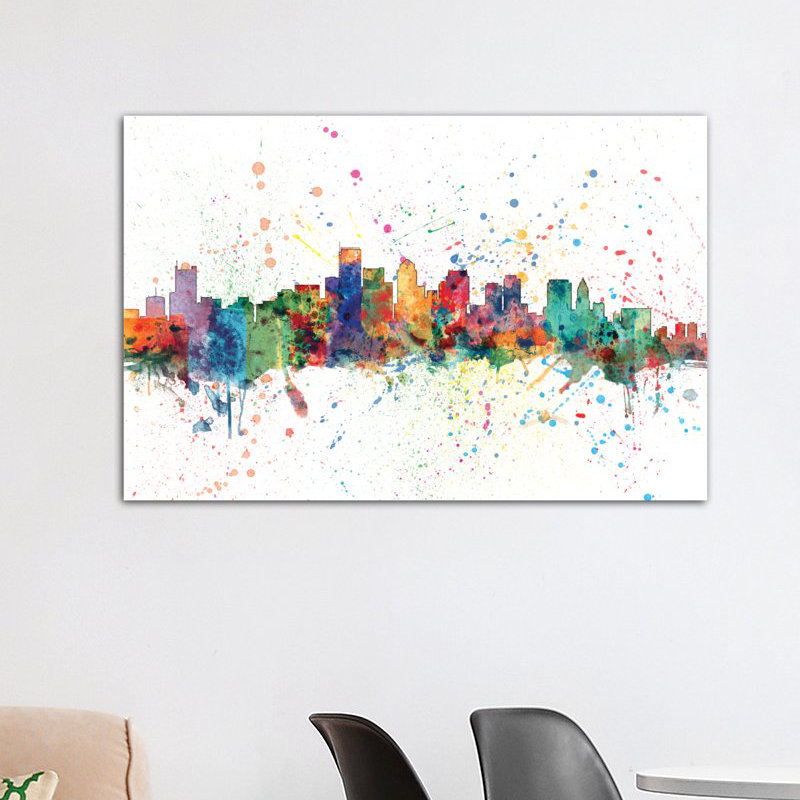 «Rainbow Splash Skyline Series: Boston, Massachusetts, États-Unis», reproduction d'art sur toile tendue, Toile tendue