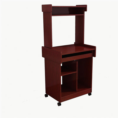 Microwave Oven Trolley Coffee Station Computer Trolley, with Locking Swivel Wheel Bracket Slide Shelf