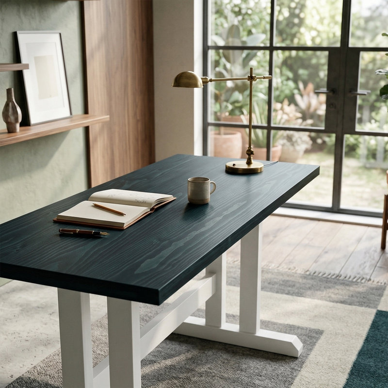 Weston 48" Solid Writing Desk, Blue/White