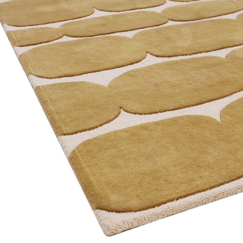 Brick Road Handmade Tufted  Wool/Cotton Mustard Yellow/Ivory Area Rug, Rectangle 10' x 14'