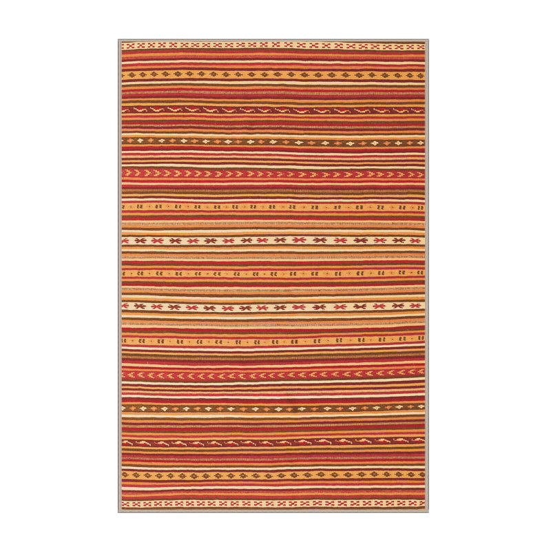 Tapis orange tissé à la machine Shearon Southwestern, Rectangle 7 pi x 10 pi