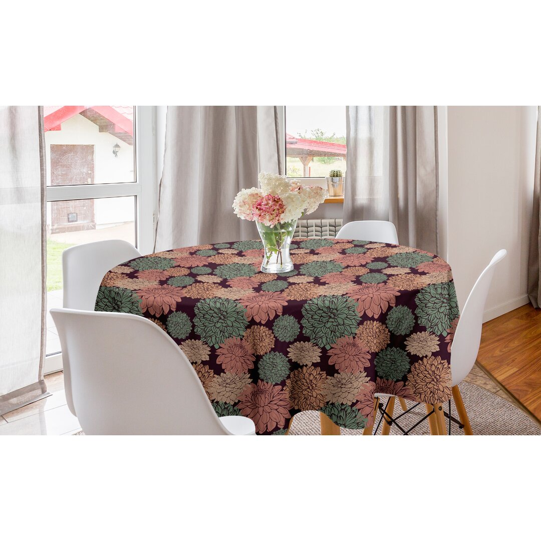 Runde Tischdecke, Grafische Detaillierte Blumen, Blumen, Maroon Mehrfarbig