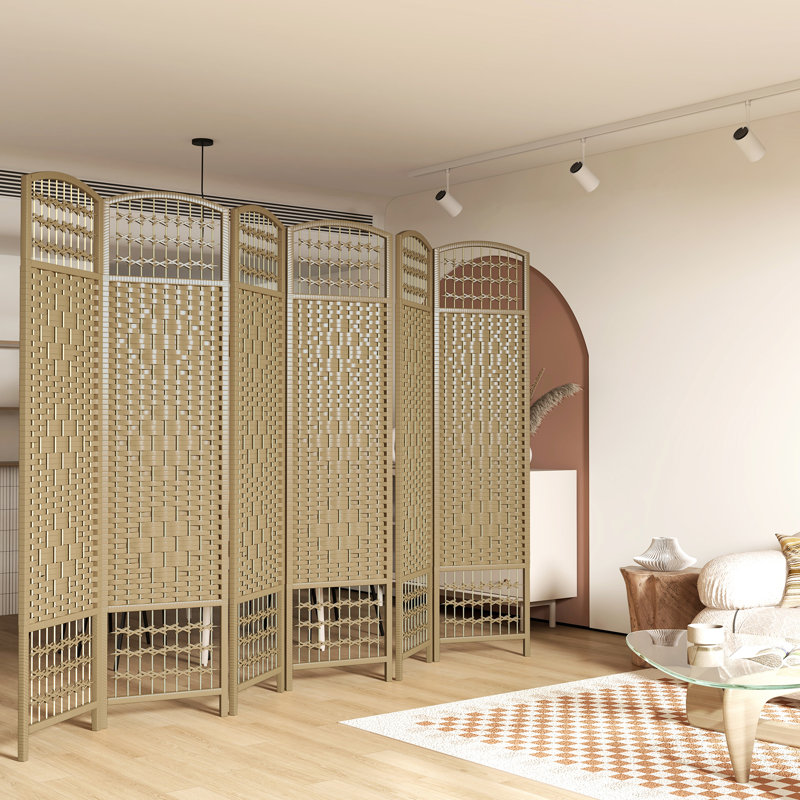 Paravent pliable 6 panneaux, 5,6 pi, écran d'intimité en fibre Wave, bois naturel silencieux pour la chambre à coucher, le salon, la cloison du bureau personnel, espace de travail confortable