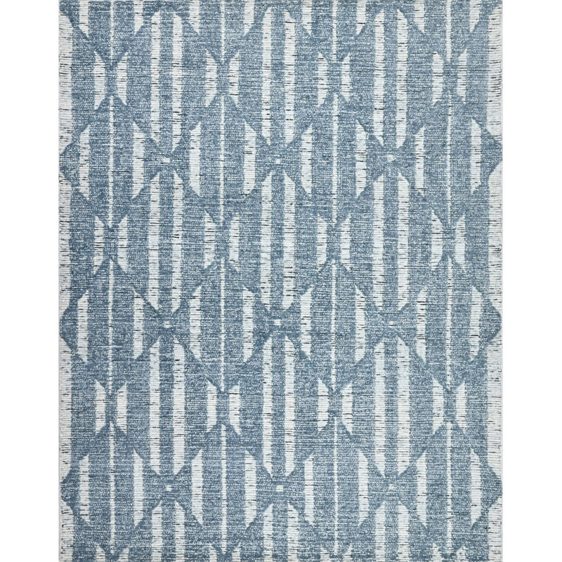 Hazen Hand Tufted Wool Geometric Area Rug in Blue, Rectangle 7'6" x 9'6"