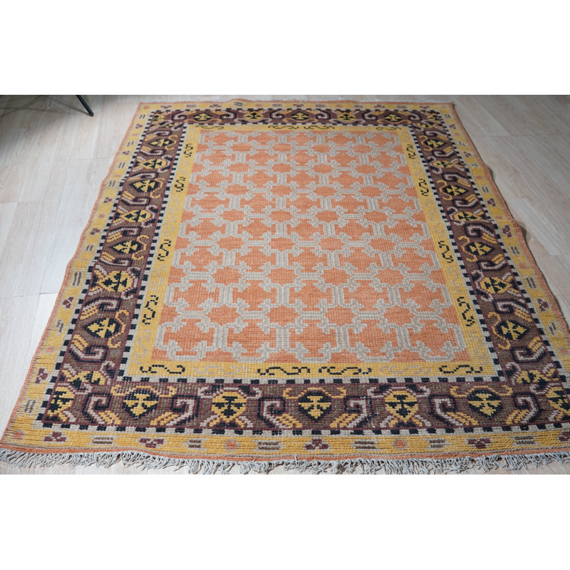 Tapis traditionnel orange en laine noué à la main Bingham