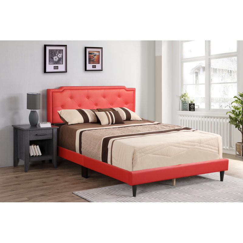 Upholstered Panel Bed, Queen, Red