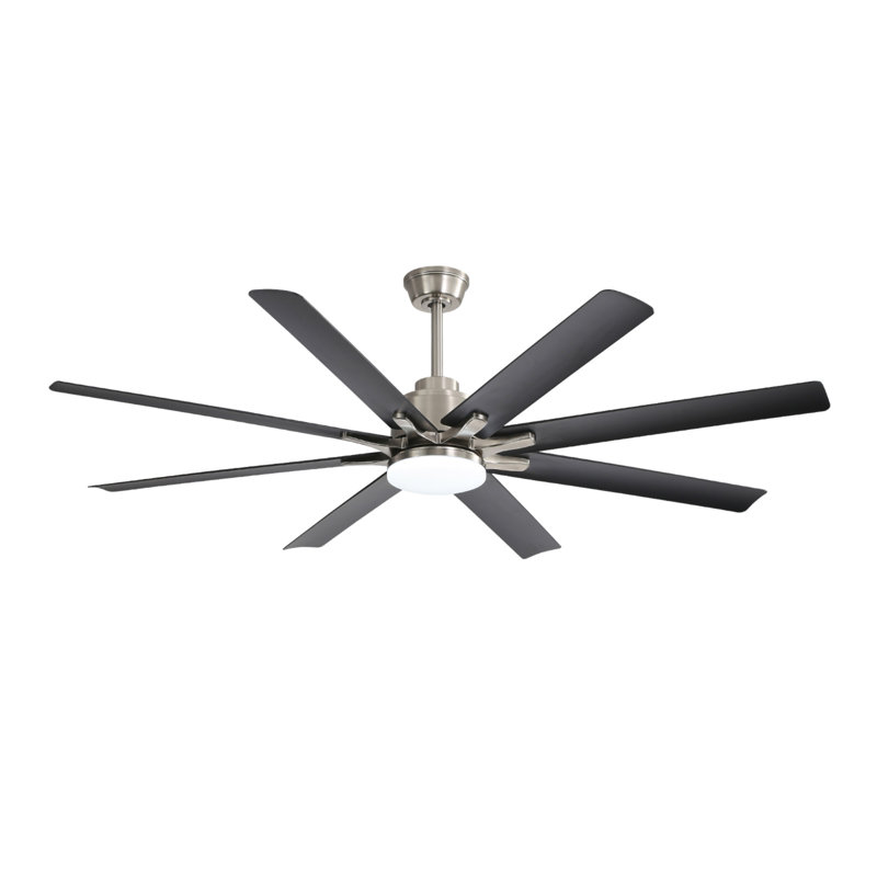 Grand ventilateur de plafond de 66 pouces avec lumière à DEL à intensité variable et 8 pales en ABS avec moteur à courant continu réversible et intelligent pour le salon
