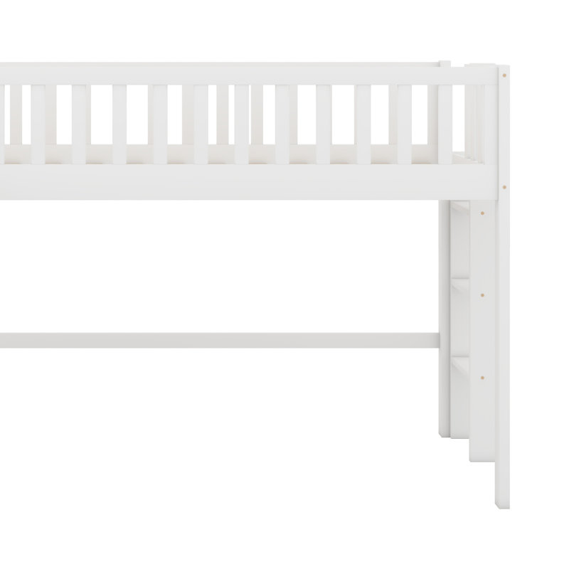 Lit mezzanine simple avec échelle et glissade, lits mezzanine avec rails de sécurité, lit mezzanine bas simple en bois avec espace de rangement