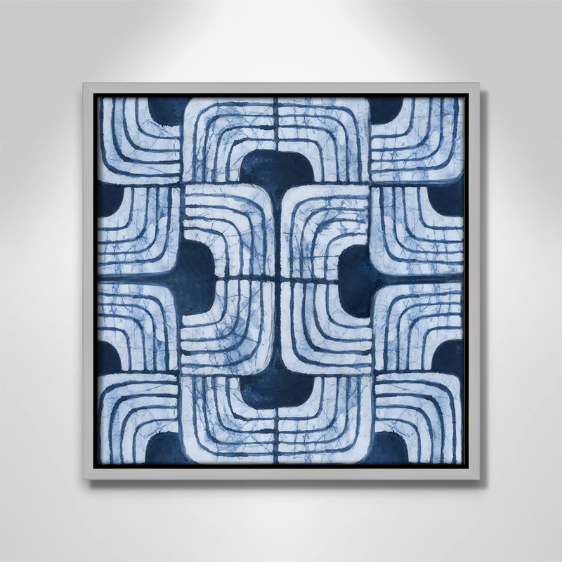 Imprimé Batik III bleu par Emma Peal, Argent, H 13,5 po x l 13,5 po